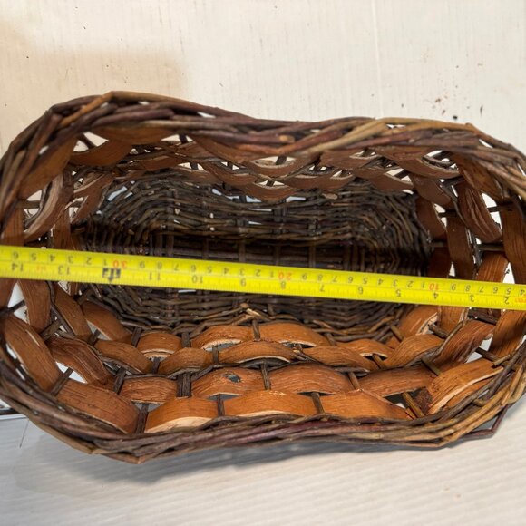 Rustic Medium Wicker Basket Woven Bark + Handled Pleather Natural Country LOT 2 - Picture 9 of 15